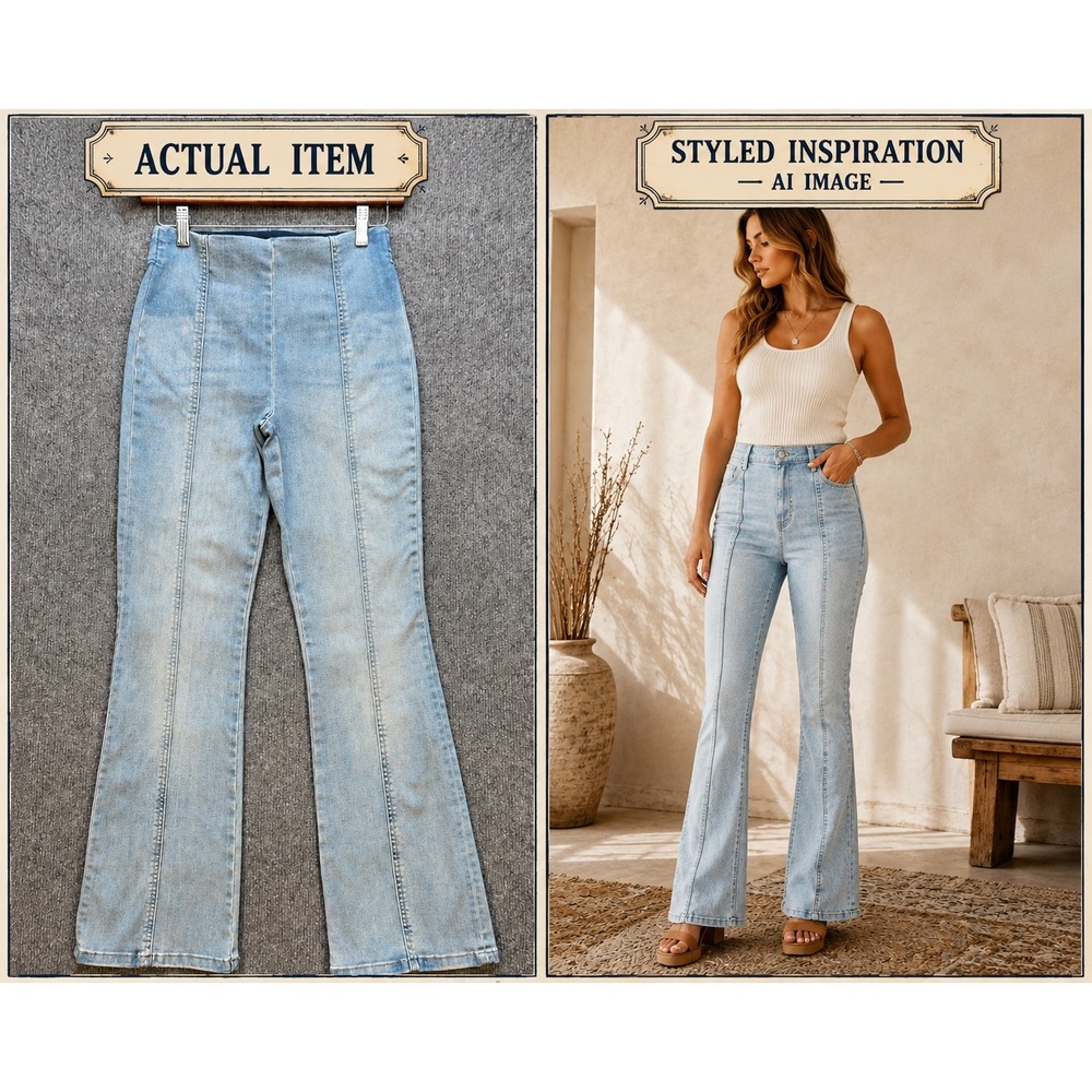 Lee Flare Jeans Womens High Rise Pull On Seam Detail Light Wash XS Excellent 70s